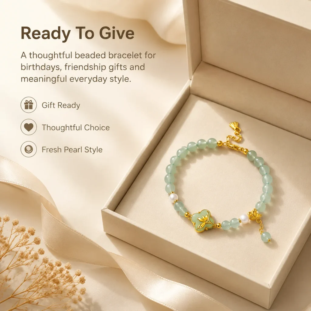 Aventurine Pearl Beaded Bracelet 6 aventurine pearl beaded bracelet gift ready image