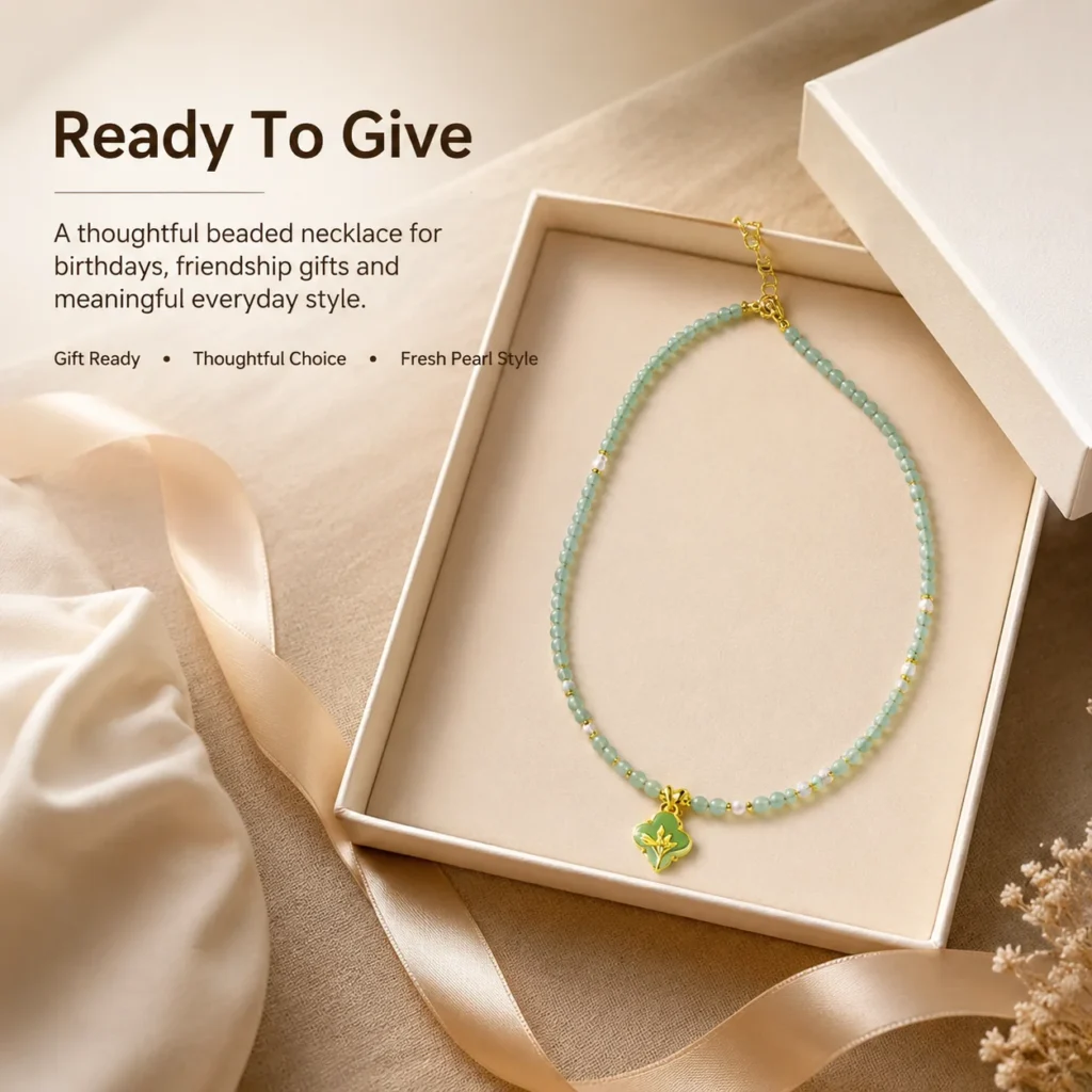 Aventurine Pearl Beaded Necklace 6 aventurine pearl beaded necklace gift ready image