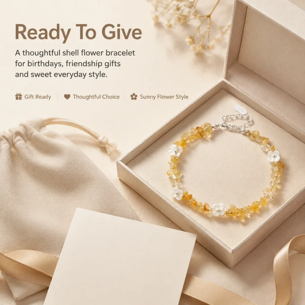 Yellow Citrine Shell Flower Bracelet 6 yellow citrine shell flower bracelet gift ready image