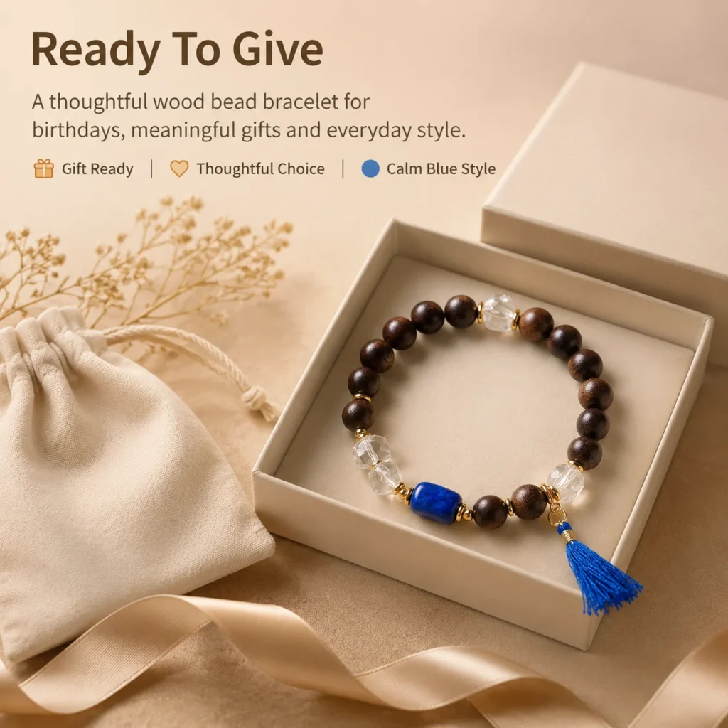 Agarwood Lapis Lazuli Beaded Bracelet 6 agarwood lapis lazuli beaded bracelet gift ready image