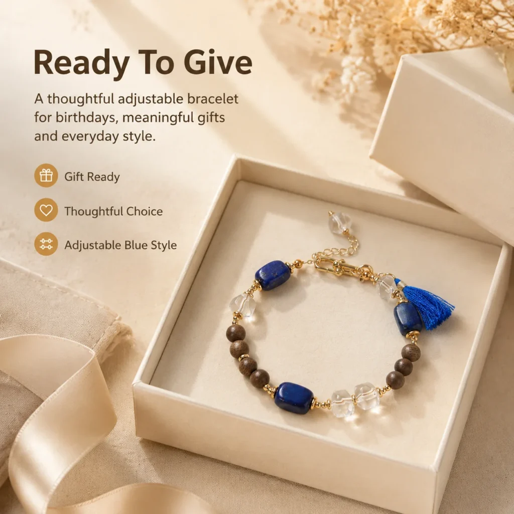 Adjustable Agarwood Lapis Lazuli Bracelet 6 adjustable agarwood lapis lazuli bracelet gift ready image