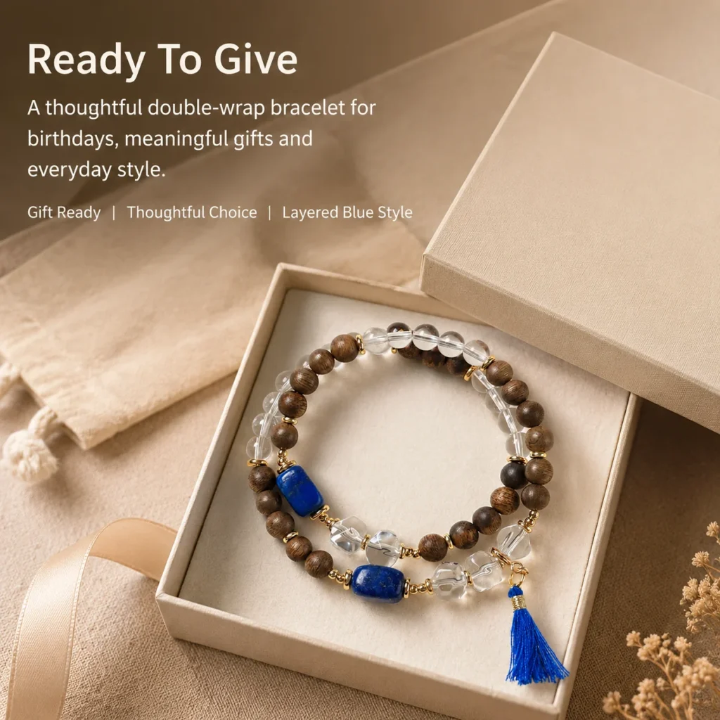 Agarwood Lapis Lazuli Double-Wrap Bracelet 6 agarwood lapis lazuli double-wrap bracelet gift ready image