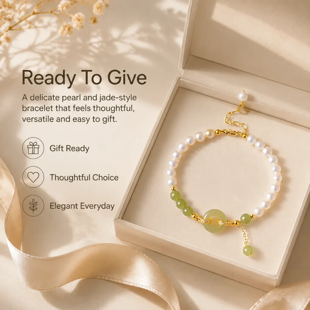 Freshwater Pearl Jade Beaded Bracelet 6 freshwater pearl jade beaded bracelet gift ready image