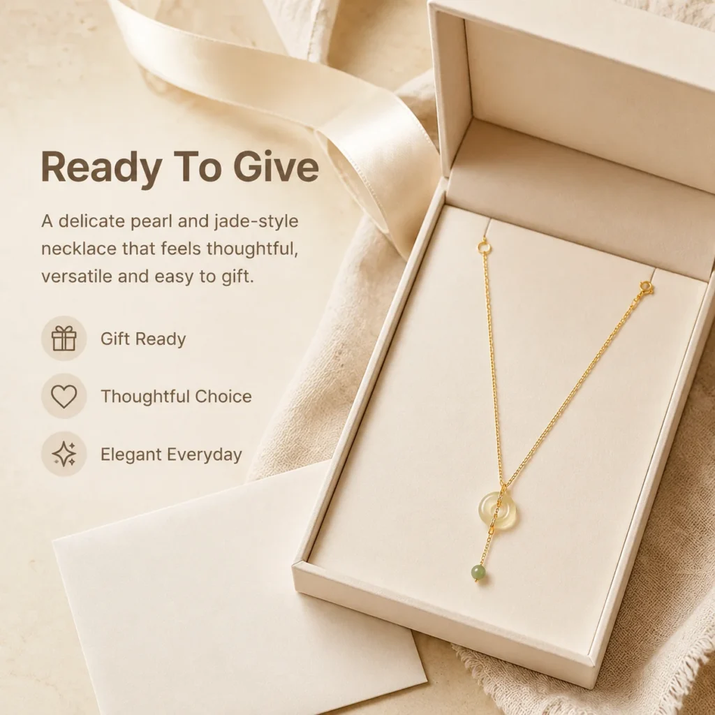 Freshwater Pearl Jade Beaded Necklace 6 freshwater pearl jade beaded necklace gift ready image