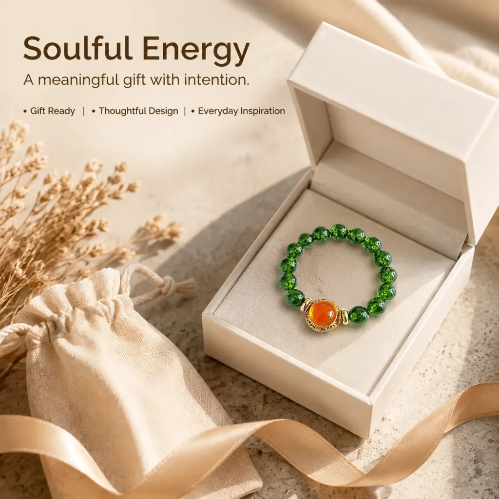 green chalcedony beaded ring gift ready image