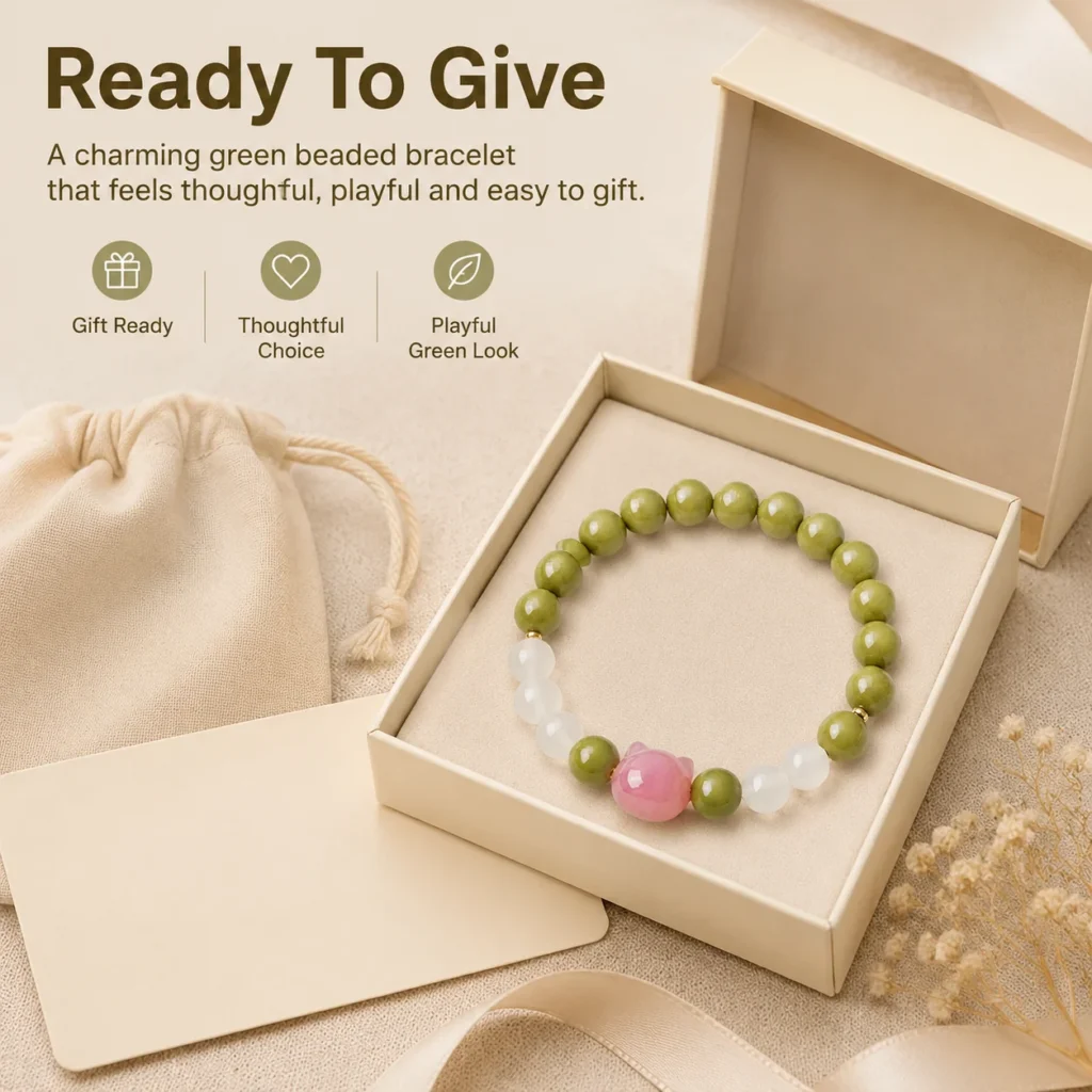Avocado Alashan Cat Beaded Bracelet 6 avocado alashan cat beaded bracelet gift ready image