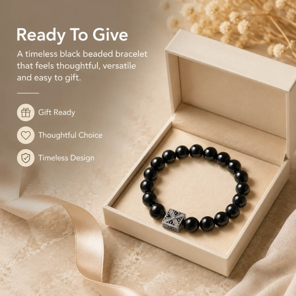 Black Obsidian Beaded Bracelet 6 black obsidian beaded bracelet gift ready image