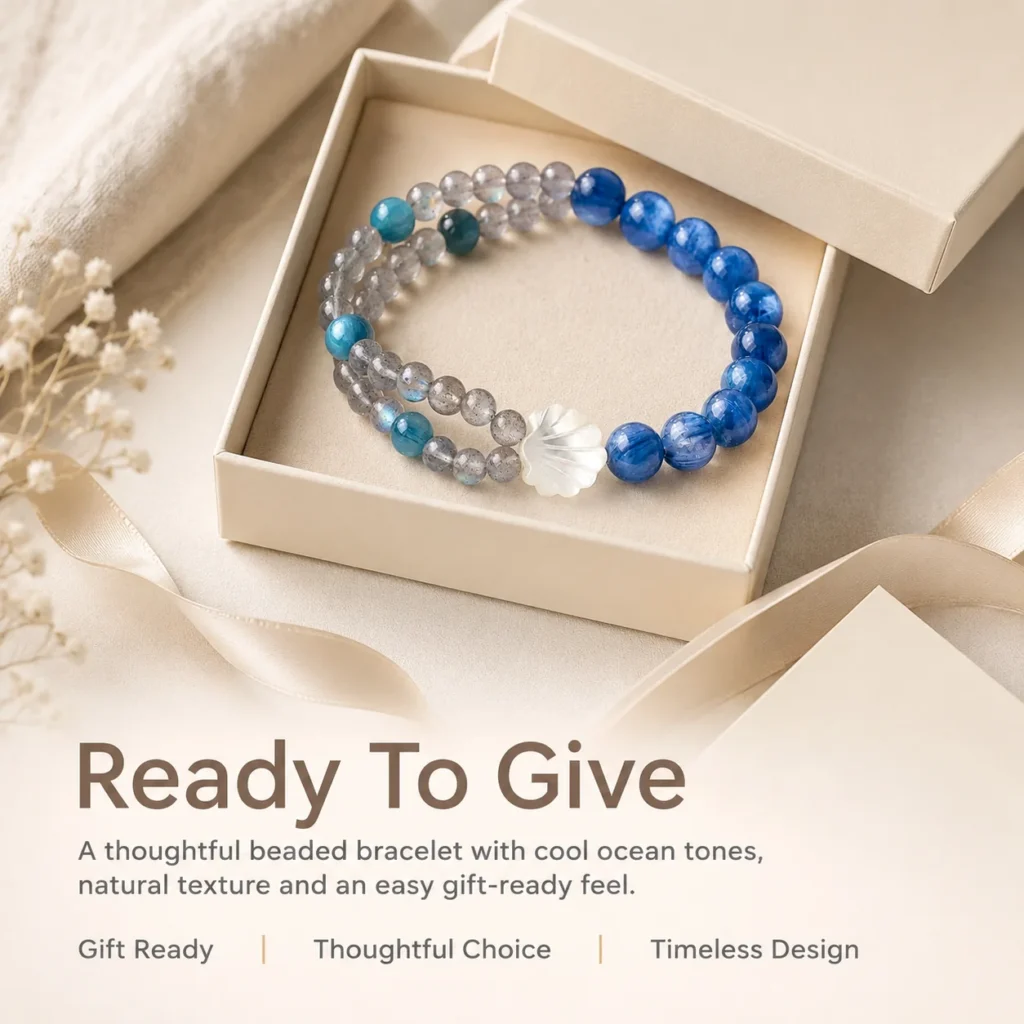 Gray Moonstone Kyanite Beaded Bracelet 6 gray moonstone kyanite beaded bracelet gift ready image