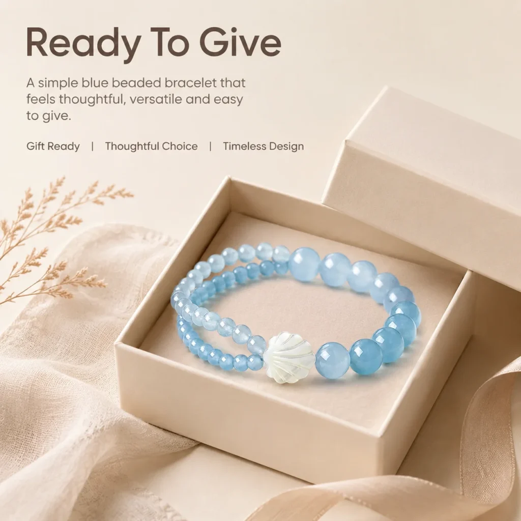 Blue Chalcedony Beaded Bracelet 6 blue chalcedony beaded bracelet gift ready image