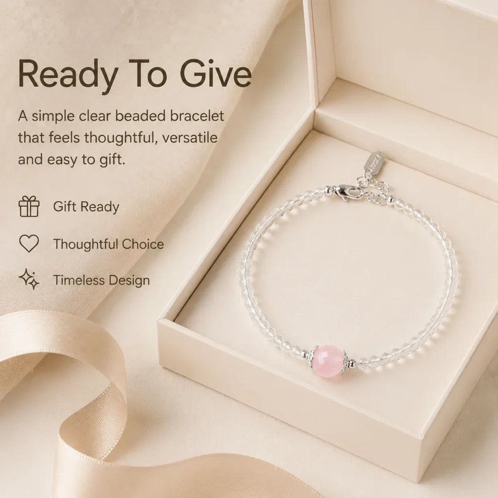 Clear Quartz Beaded Bracelet 6 clear quartz beaded bracelet gift ready image