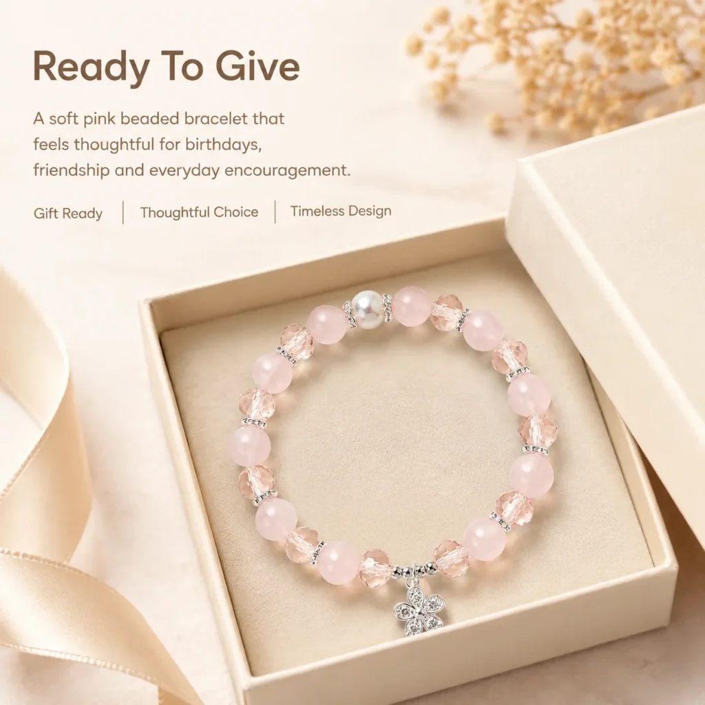 Rose Quartz Faceted Beaded Bracelet 6 rose quartz faceted beaded bracelet gift ready image