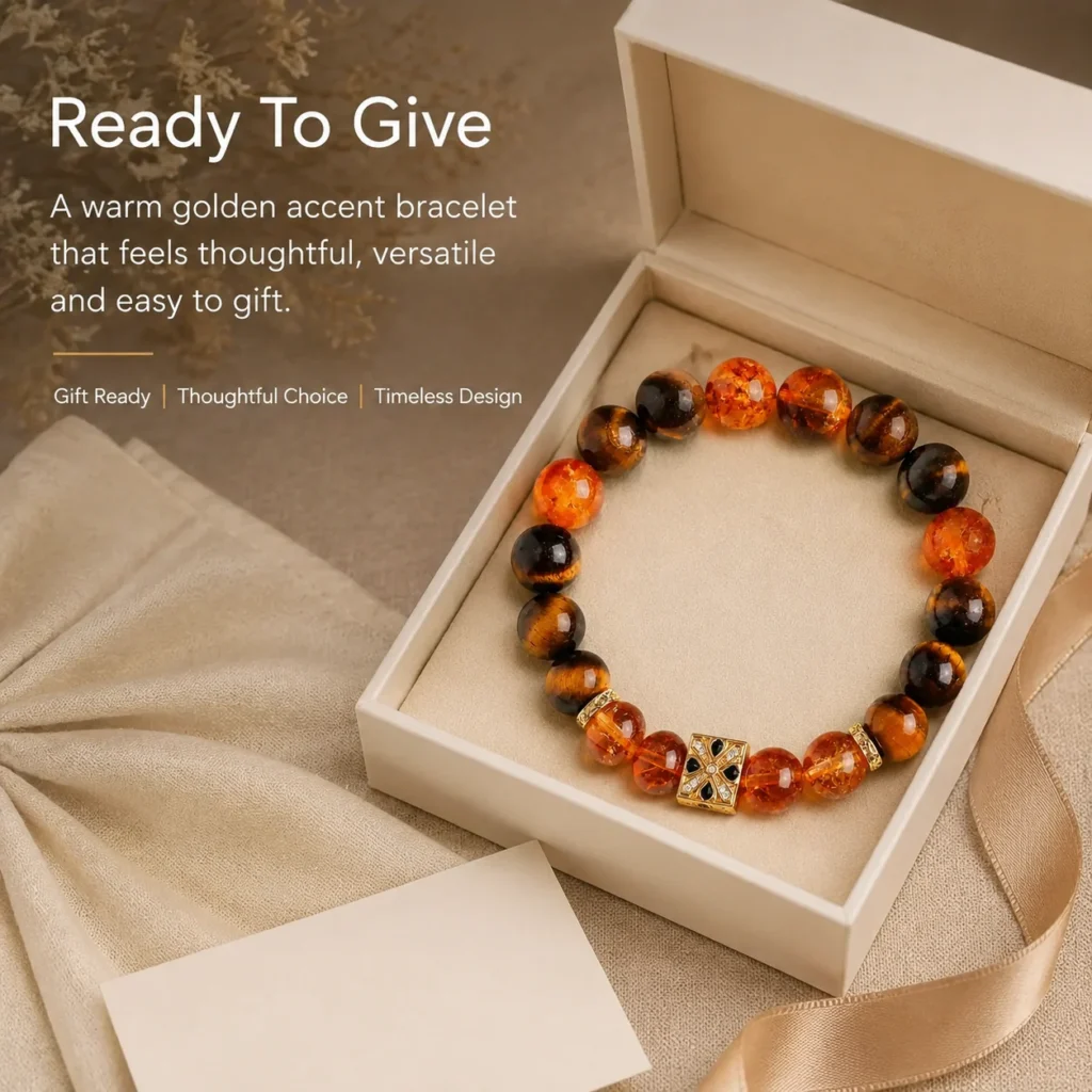 Golden Crystal Tiger Eye Accent Beaded Bracelet 6 golden crystal tiger eye accent beaded bracelet gift ready image
