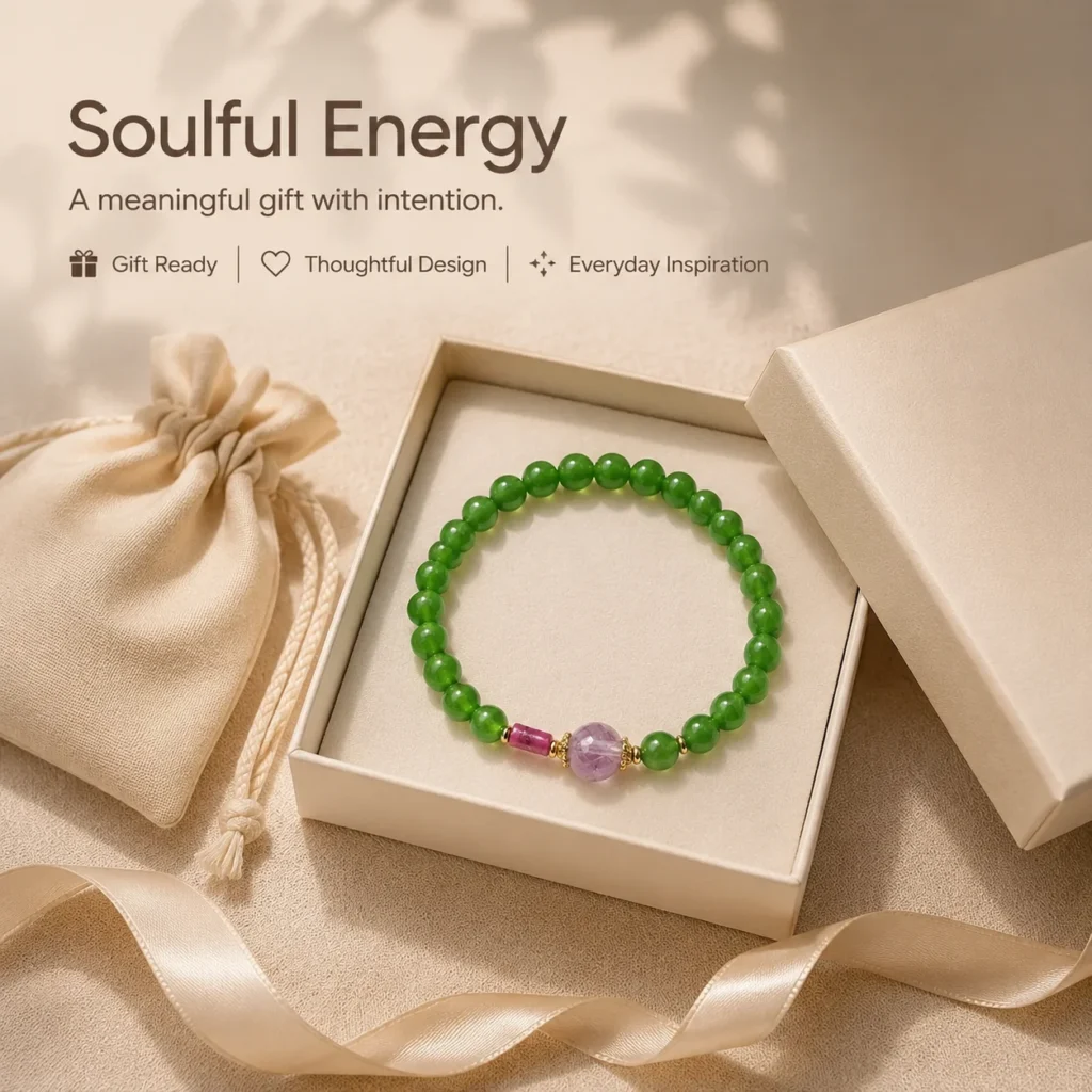 Green Chalcedony Beaded Bracelet 6 green chalcedony beaded bracelet gift ready image
