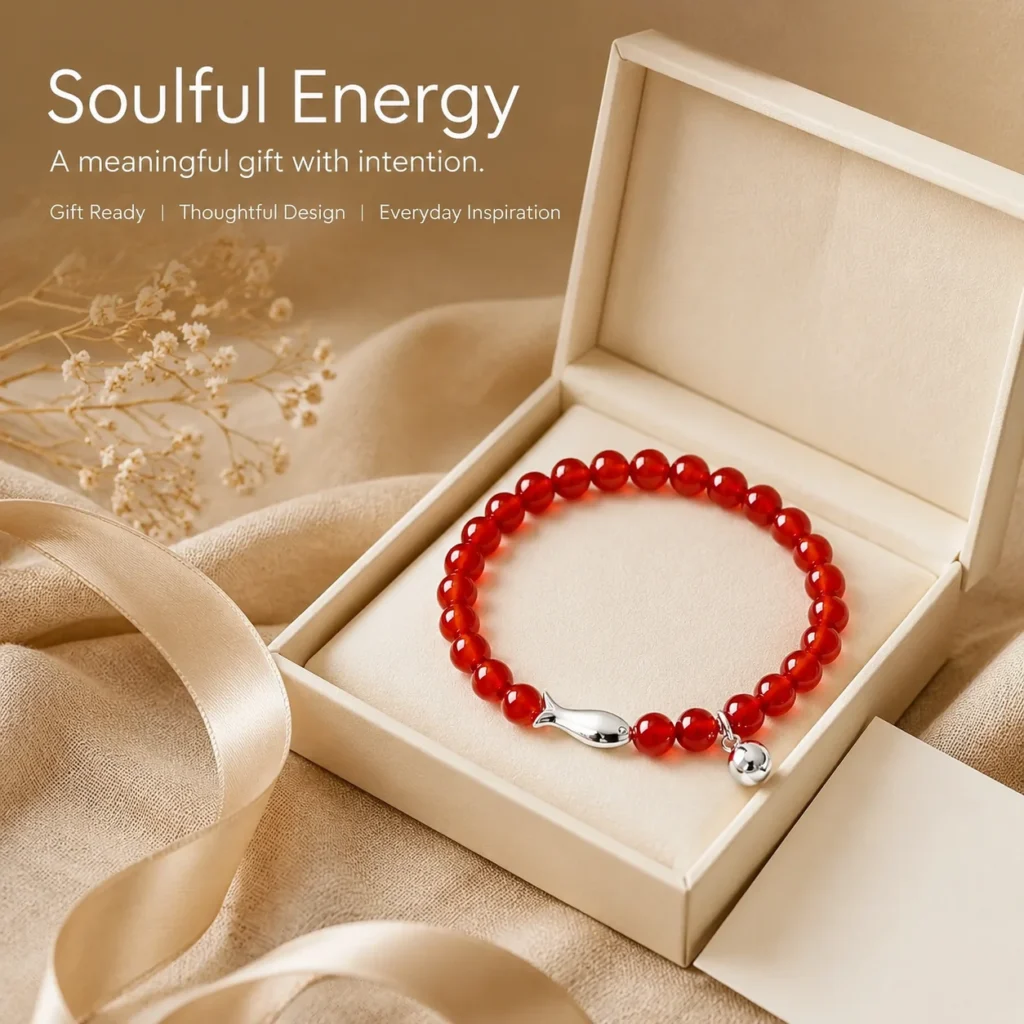Red Agate Fish Beaded Bracelet 6 red agate fish beaded bracelet gift ready image