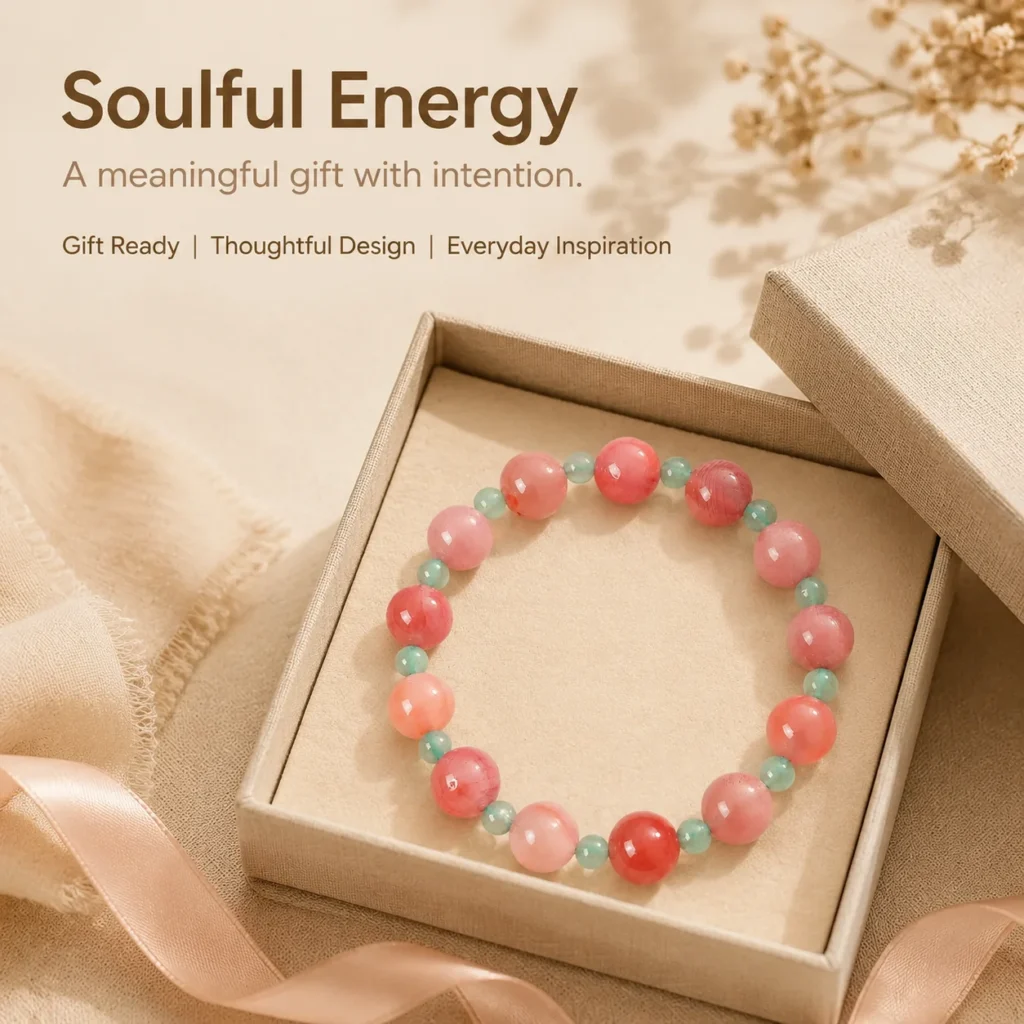 Pink Agate Beaded Bracelet - Green Aventurine Accent 6 pink agate beaded bracelet green aventurine gift ready image