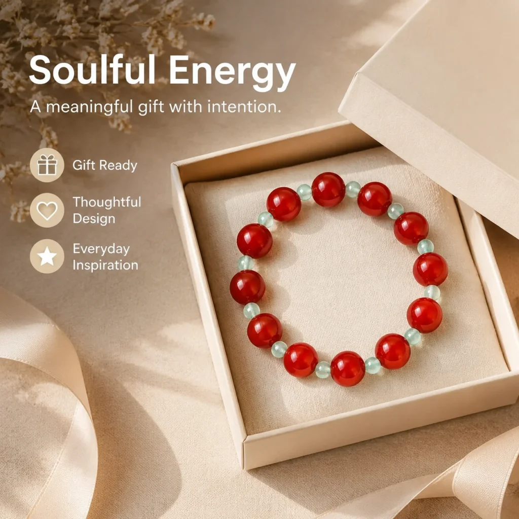 Red Agate Beaded Bracelet - Green Aventurine Accent 6 red agate beaded bracelet green aventurine gift ready image