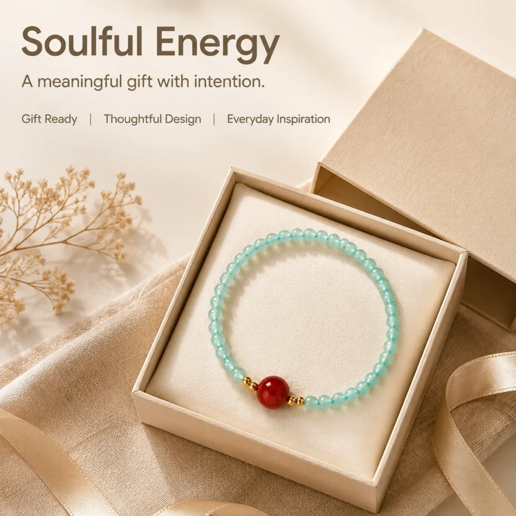 green aventurine beaded bracelet red agate gift ready image
