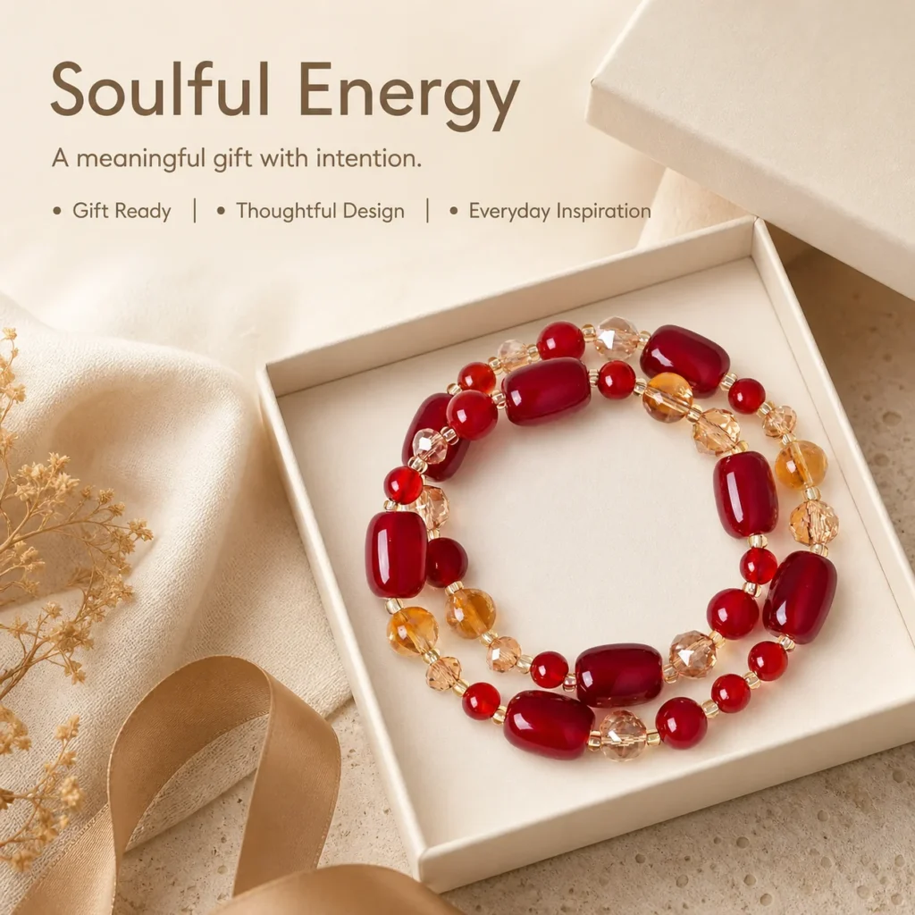 red agate double wrap bracelet yellow crystal gift ready image