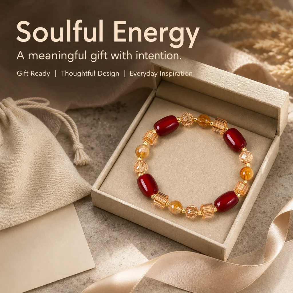 Red Agate Bracelet - Yellow Crystal Accent 6 red agate bracelet yellow crystal gift ready image