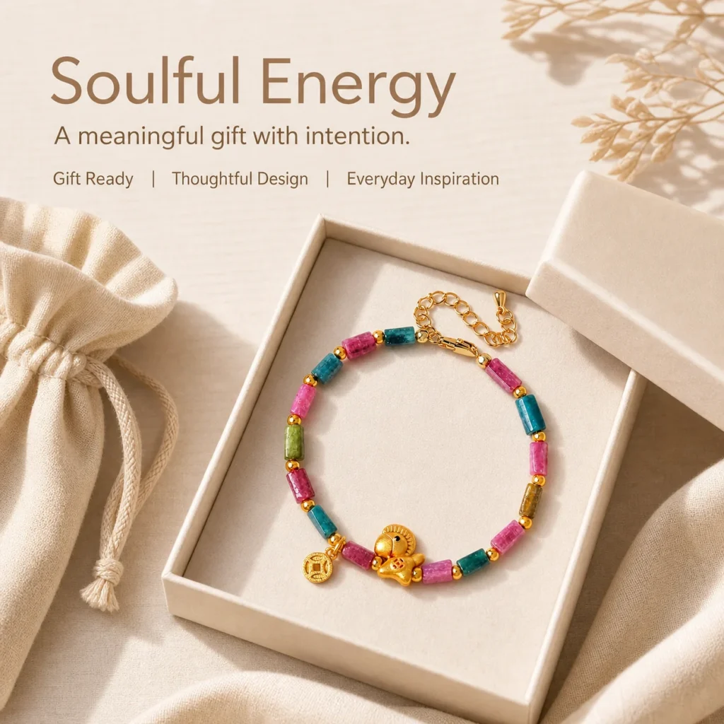 Rainbow Tourmaline Horse Charm Bracelet 6 rainbow tourmaline horse charm bracelet gift ready image