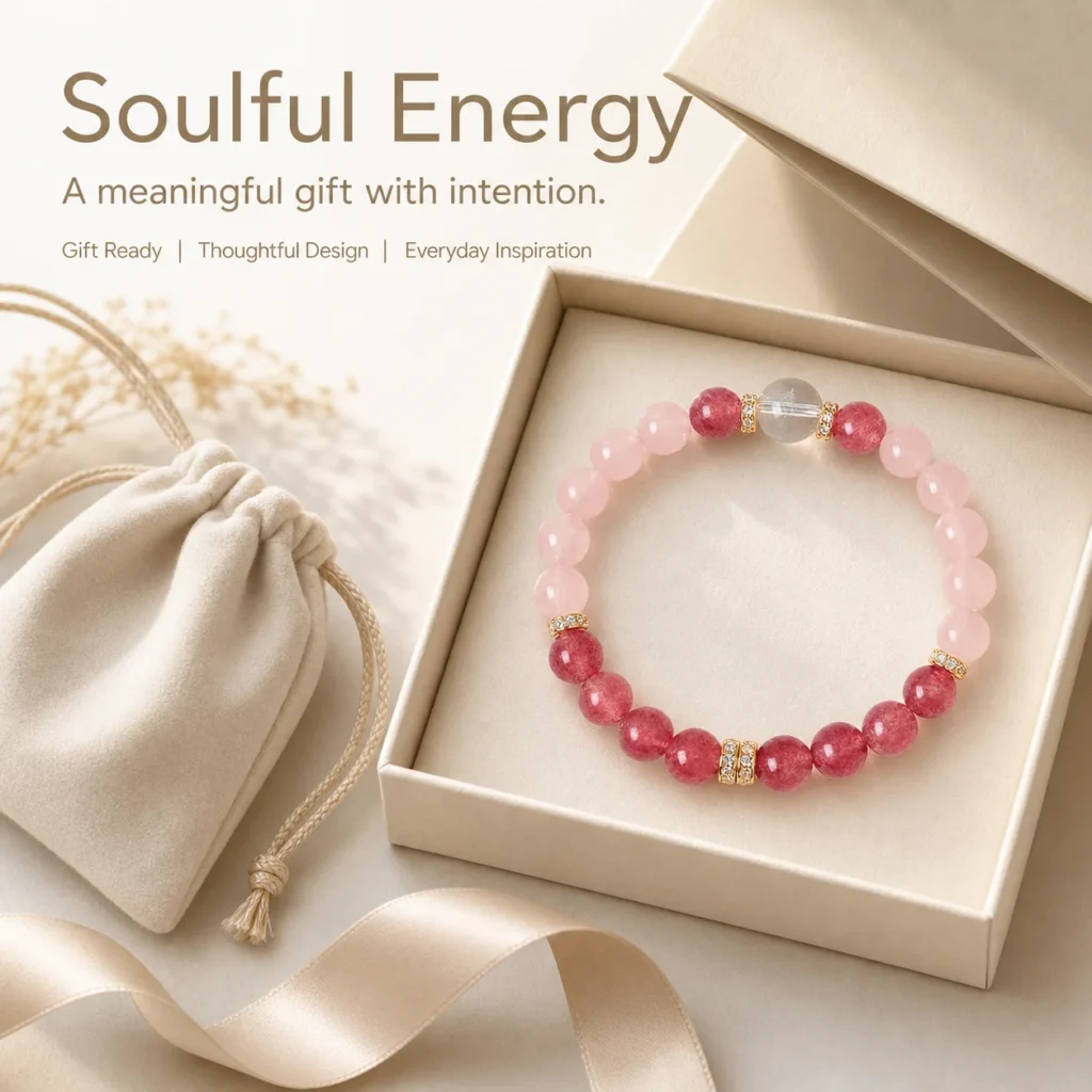 Pink Quartz & Strawberry Quartz Bracelet 6 pink quartz strawberry quartz bracelet gift ready image