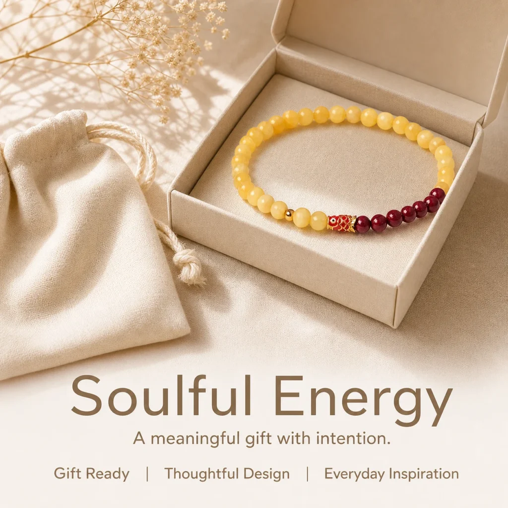 yellow jade cinnabar koi bracelet gift ready image