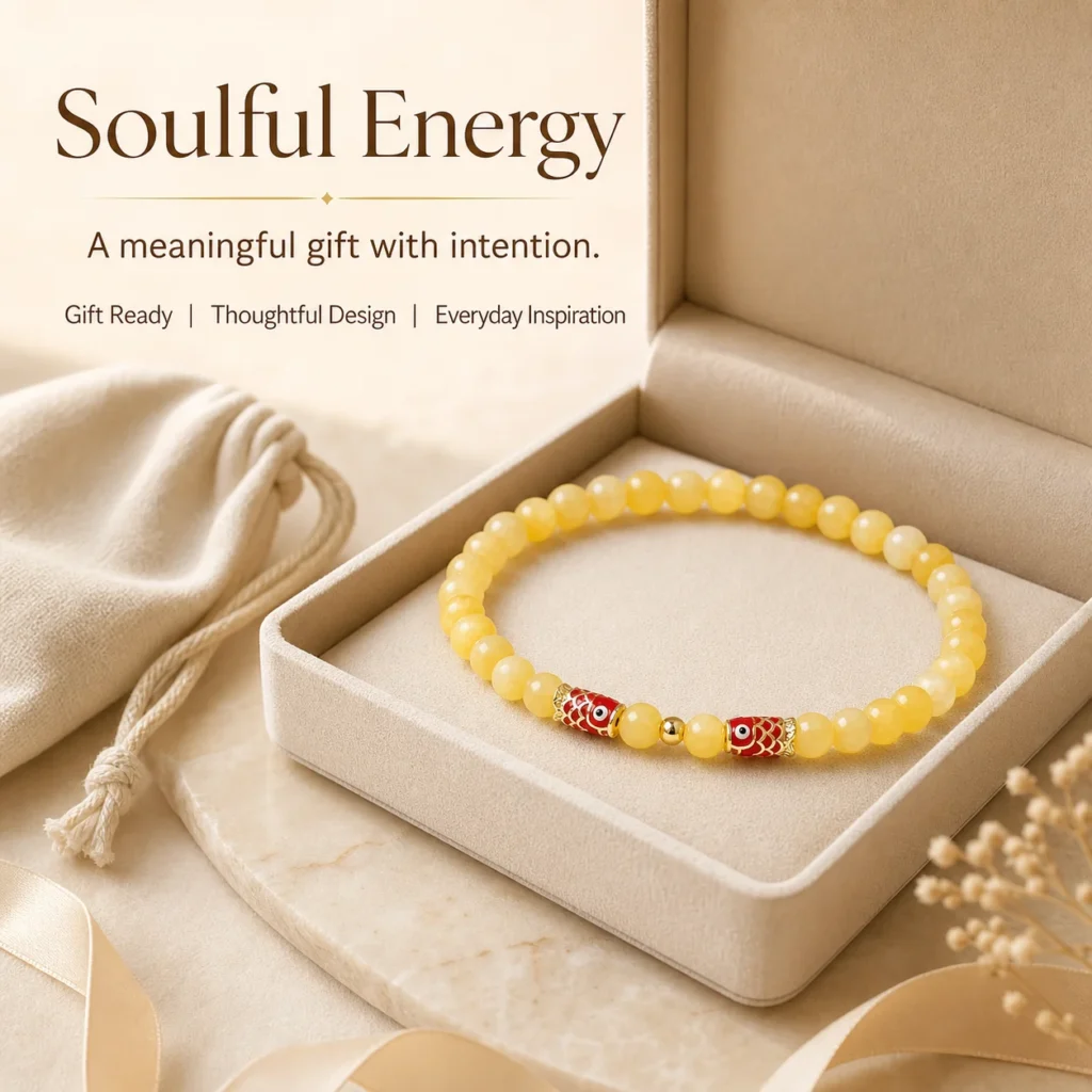 yellow jade koi beaded bracelet gift ready image