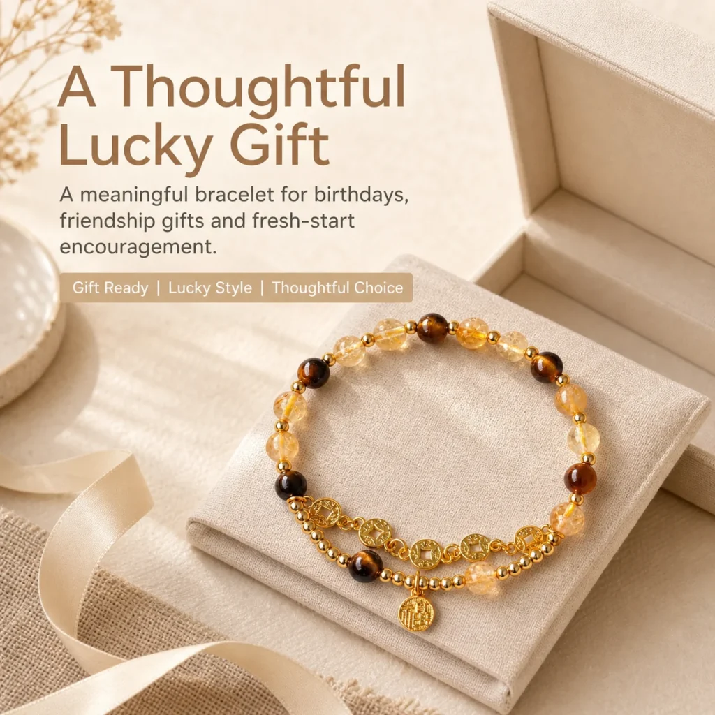 Yellow Tower Crystal Coin Luck Bracelet 6 yellow tower crystal coin luck bracelet gift ready image