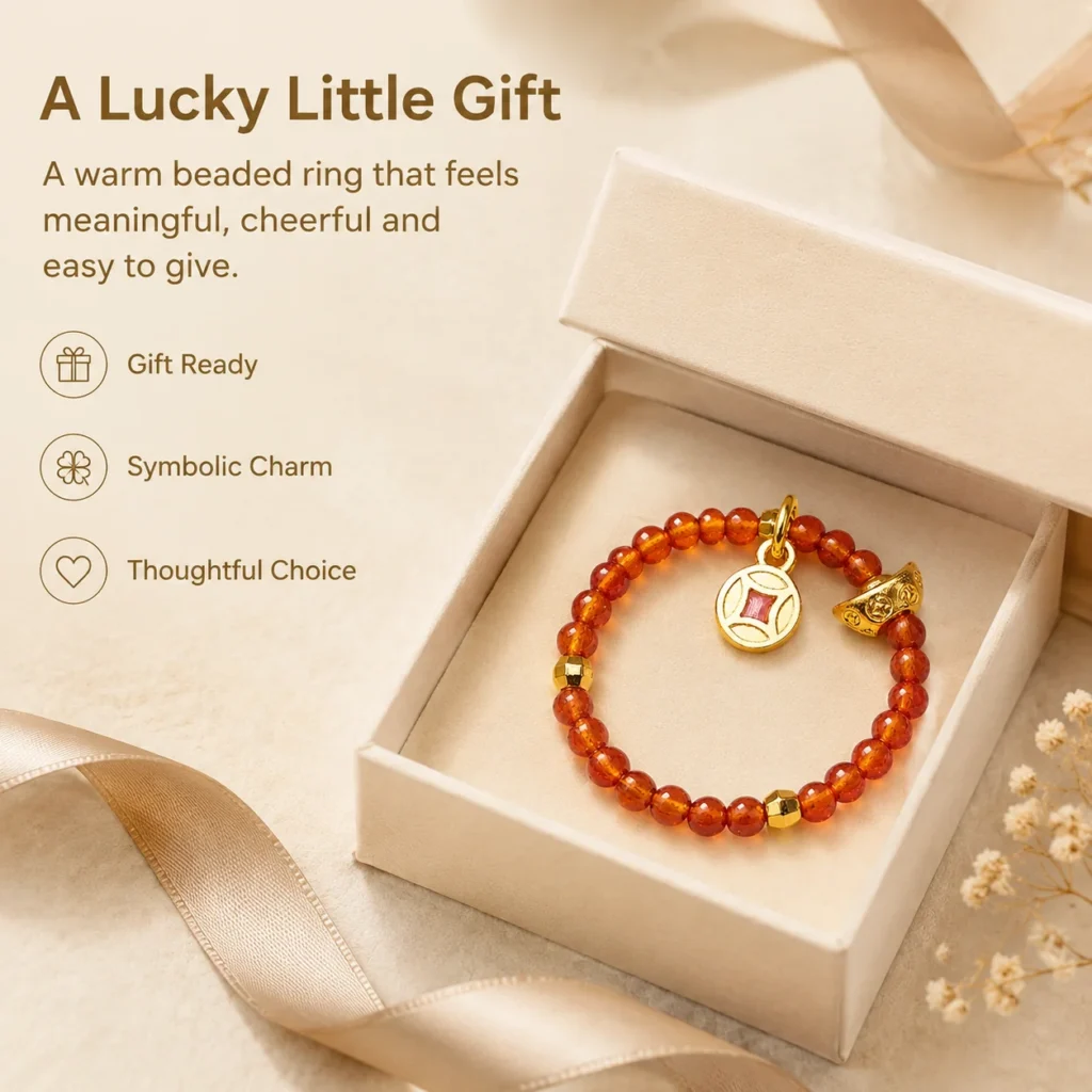 Garnet Lucky Charm Beaded Ring 6 garnet lucky charm beaded ring gift ready image