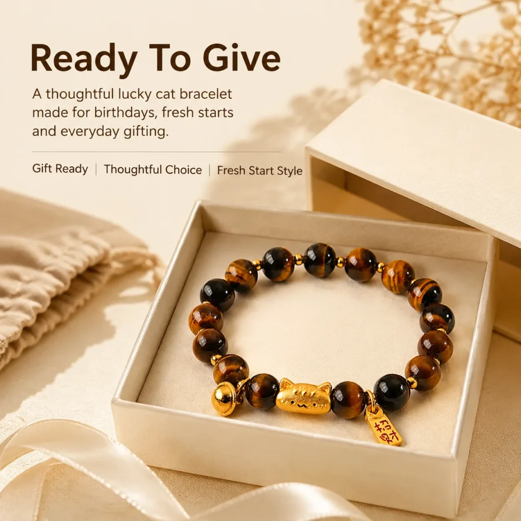 Yellow Tiger Eye Lucky Cat Bracelet 6 yellow tiger eye lucky cat bracelet gift ready image