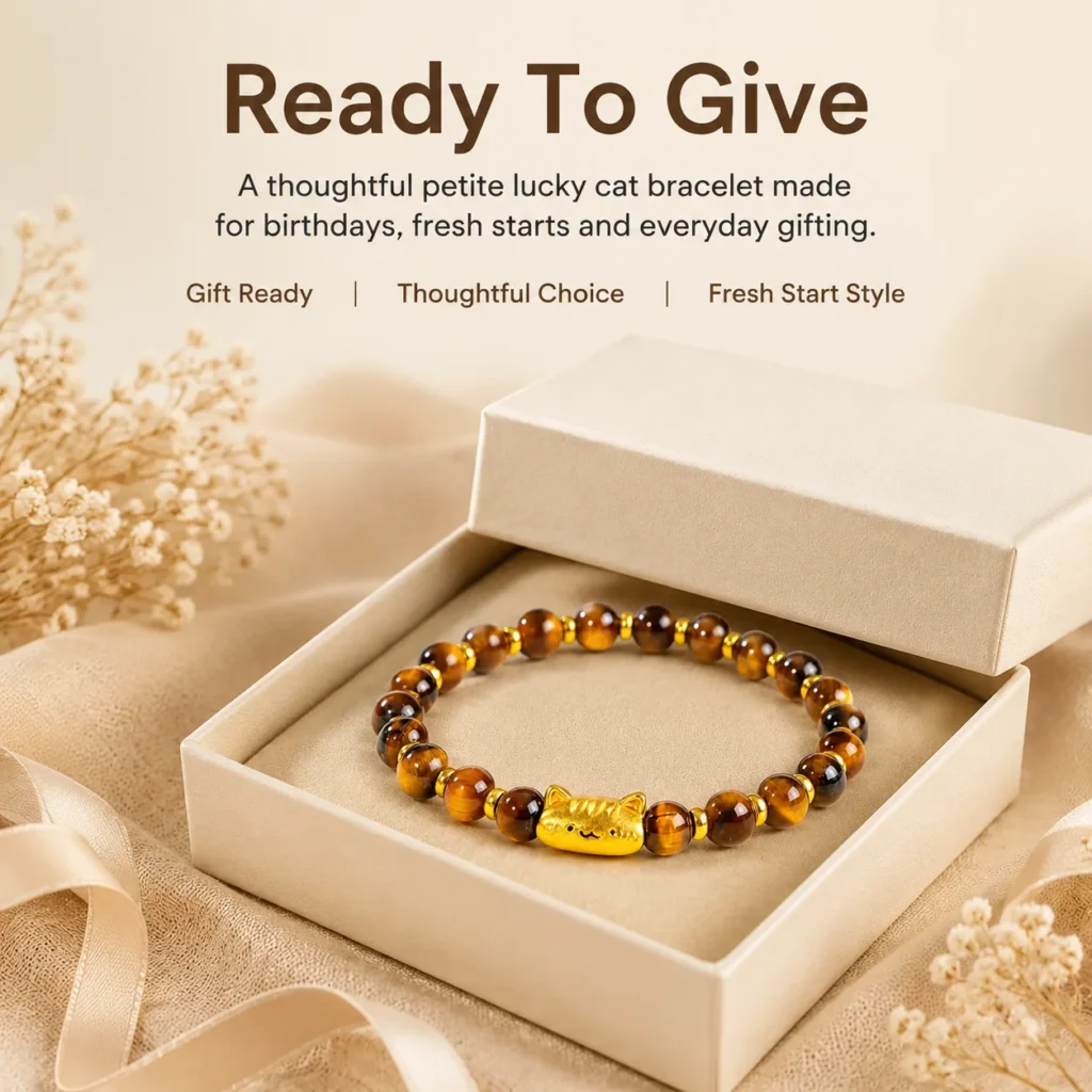 Petite Yellow Tiger Eye Lucky Cat Bracelet 6 petite yellow tiger eye lucky cat bracelet gift ready image