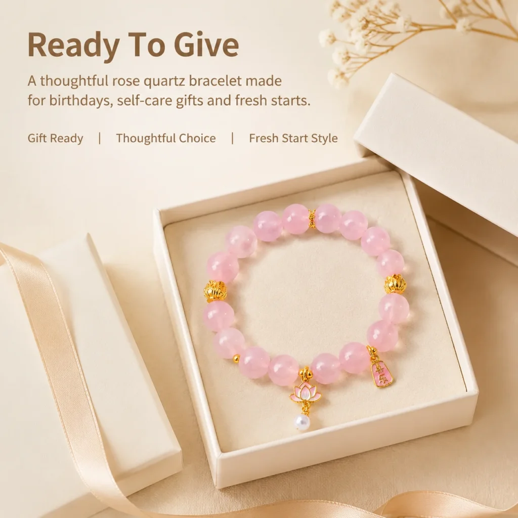Classic Madagascar Rose Quartz Beaded Bracelet 6 classic madagascar rose quartz beaded bracelet gift ready image