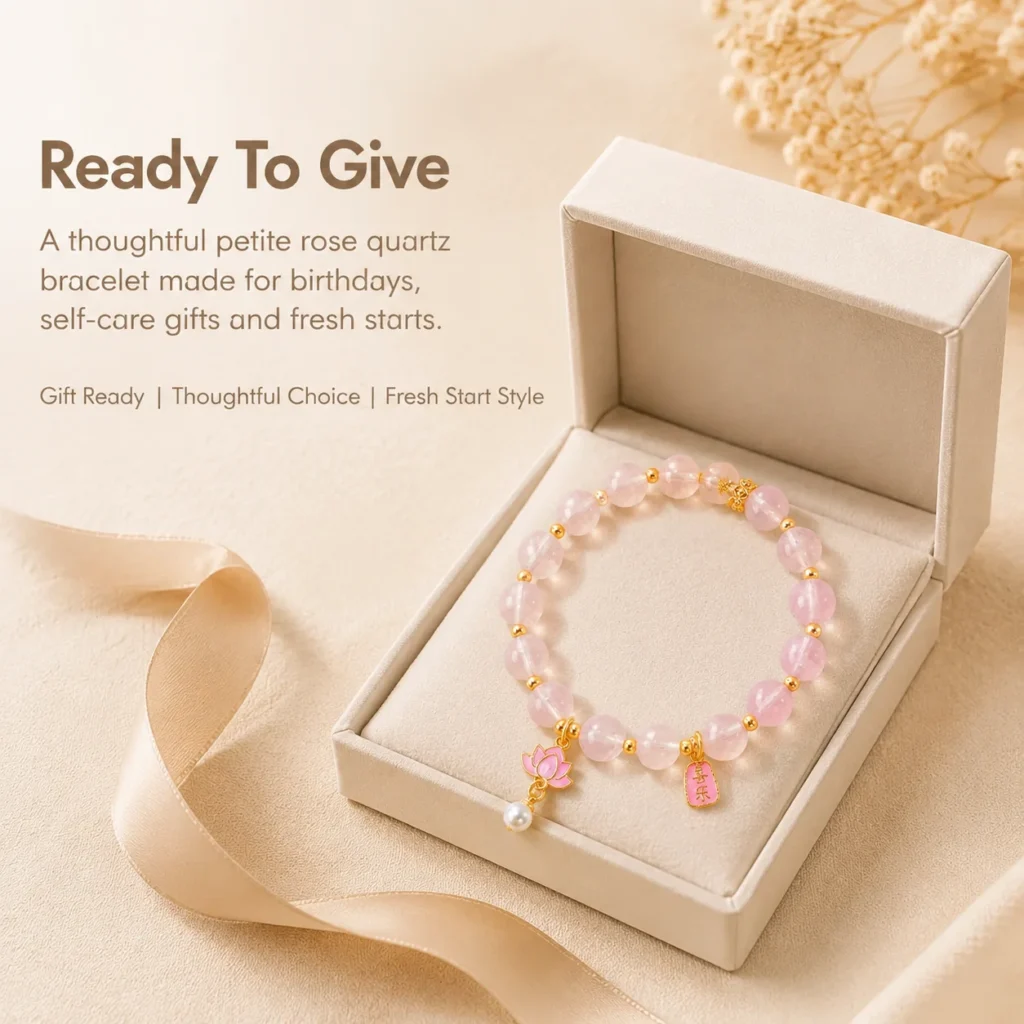 Petite Madagascar Rose Quartz Beaded Bracelet 6 petite madagascar rose quartz beaded bracelet gift ready image
