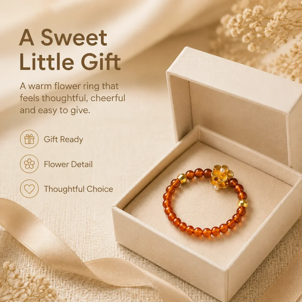 garnet flower beaded ring gift ready image