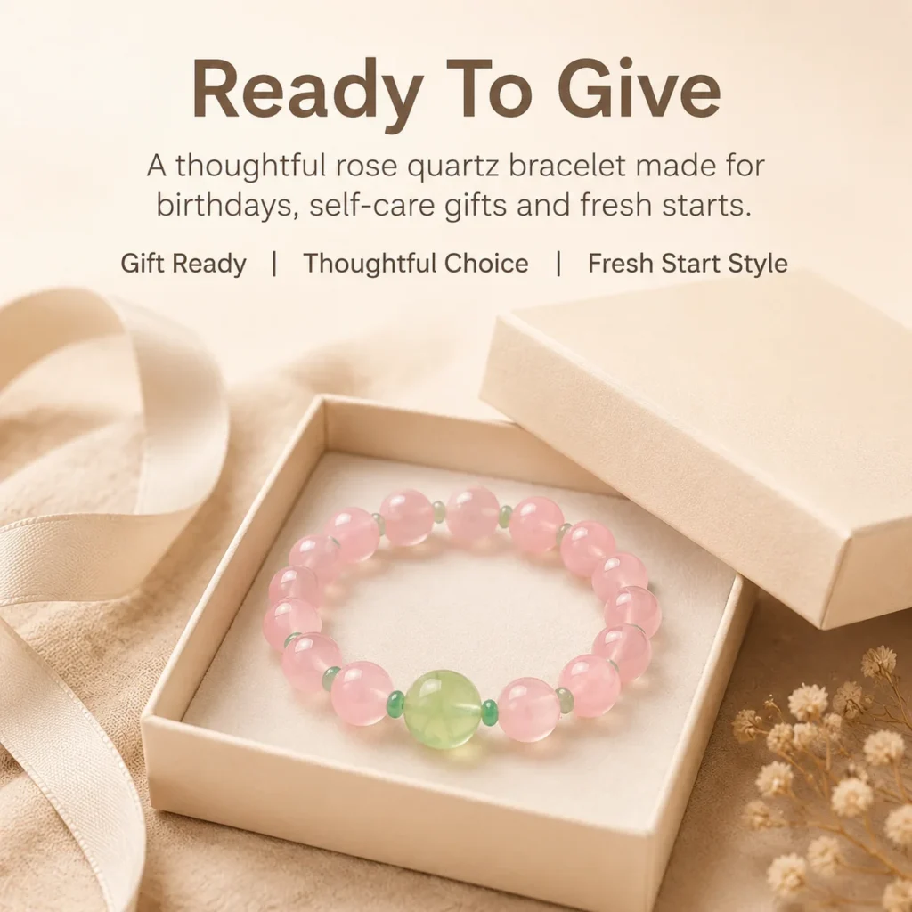 Blush Madagascar Rose Quartz Beaded Bracelet 6 blush madagascar rose quartz beaded bracelet gift ready image