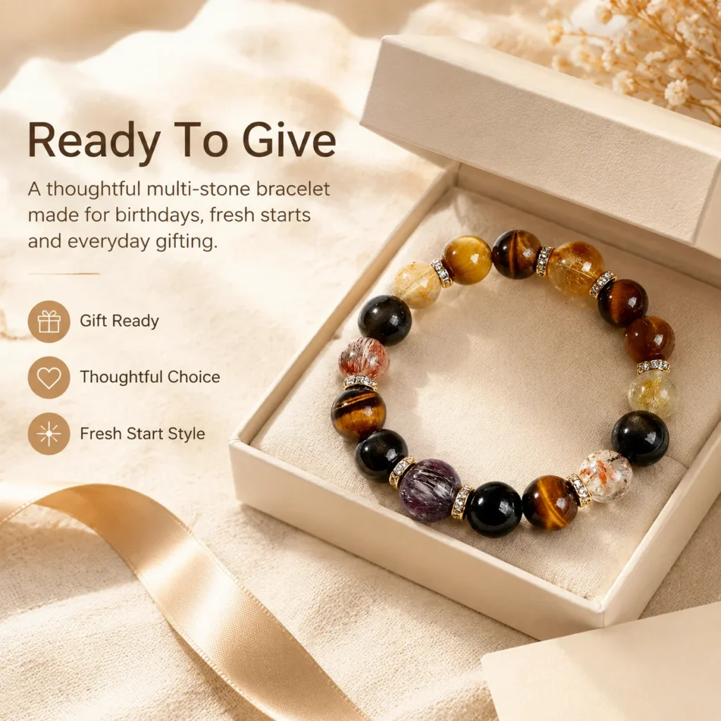 tiger eye yellow crystal multi-stone bracelet gift ready image