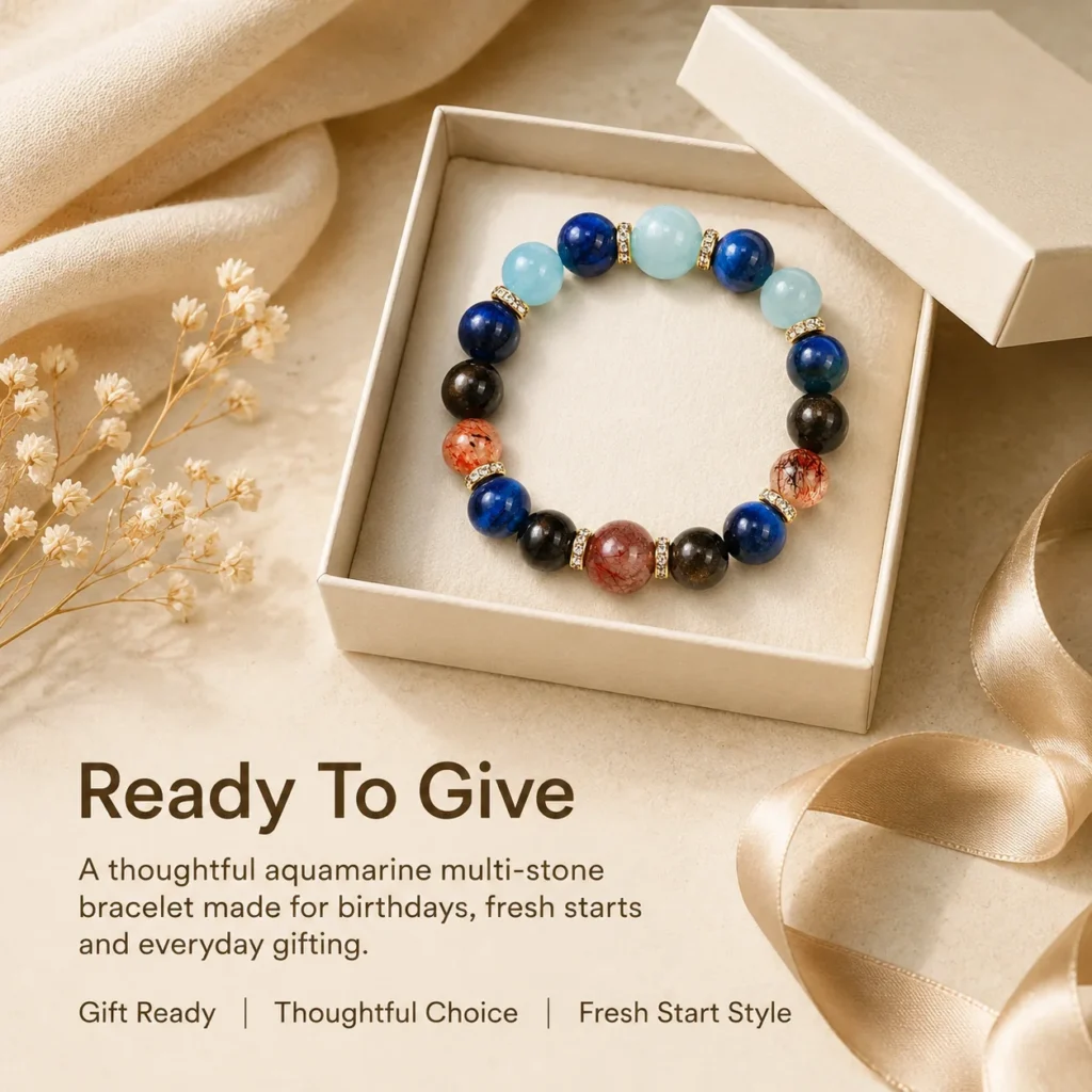 aquamarine super seven multi-stone bracelet gift ready image