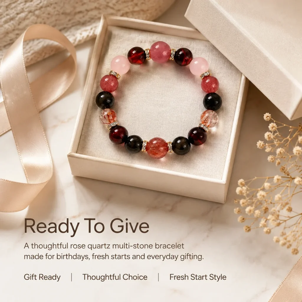 rose quartz super seven multi-stone bracelet gift ready image