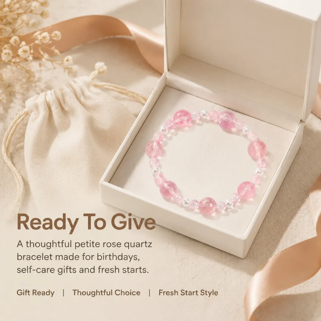 petite rose quartz beaded bracelet gift ready image