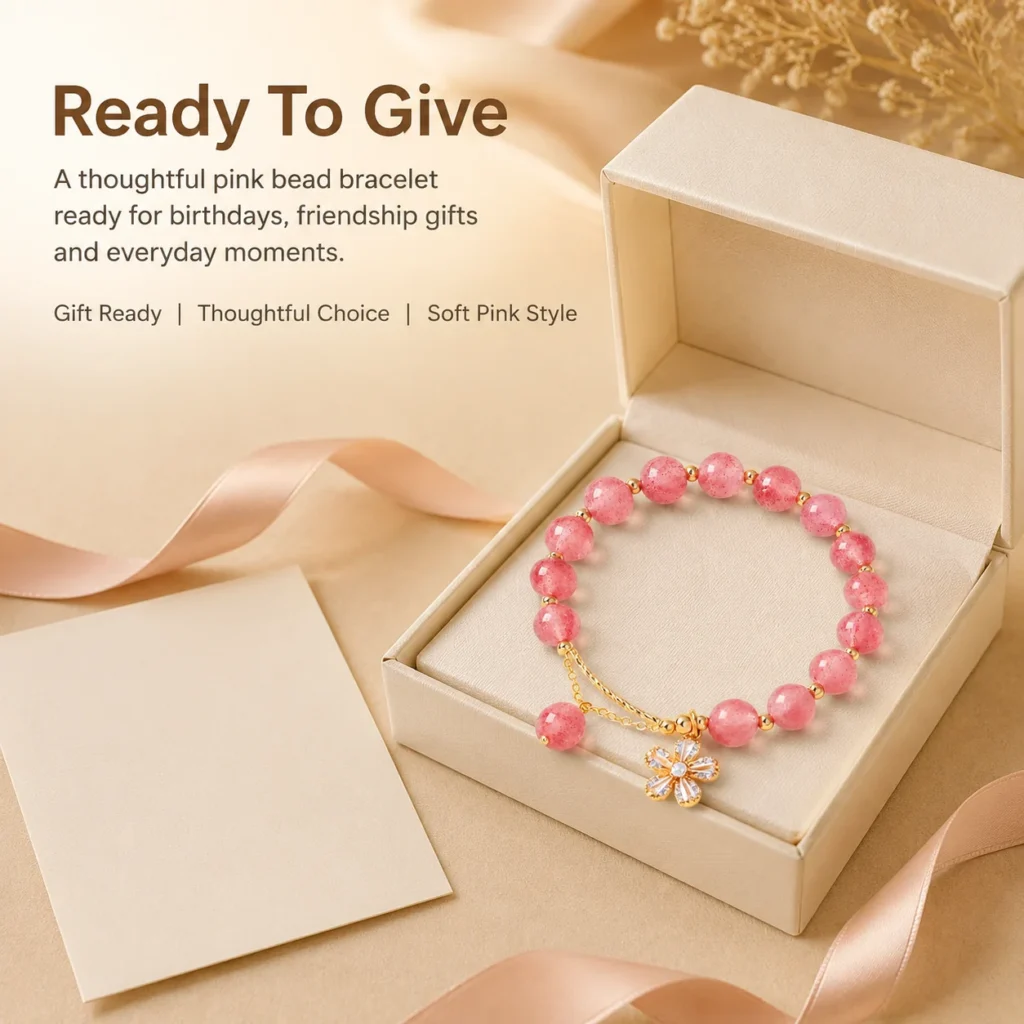 strawberry quartz beaded bracelet gift ready image