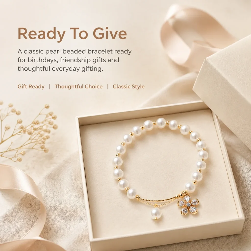 Pearl Beaded Bracelet 6 pearl beaded bracelet gift ready image