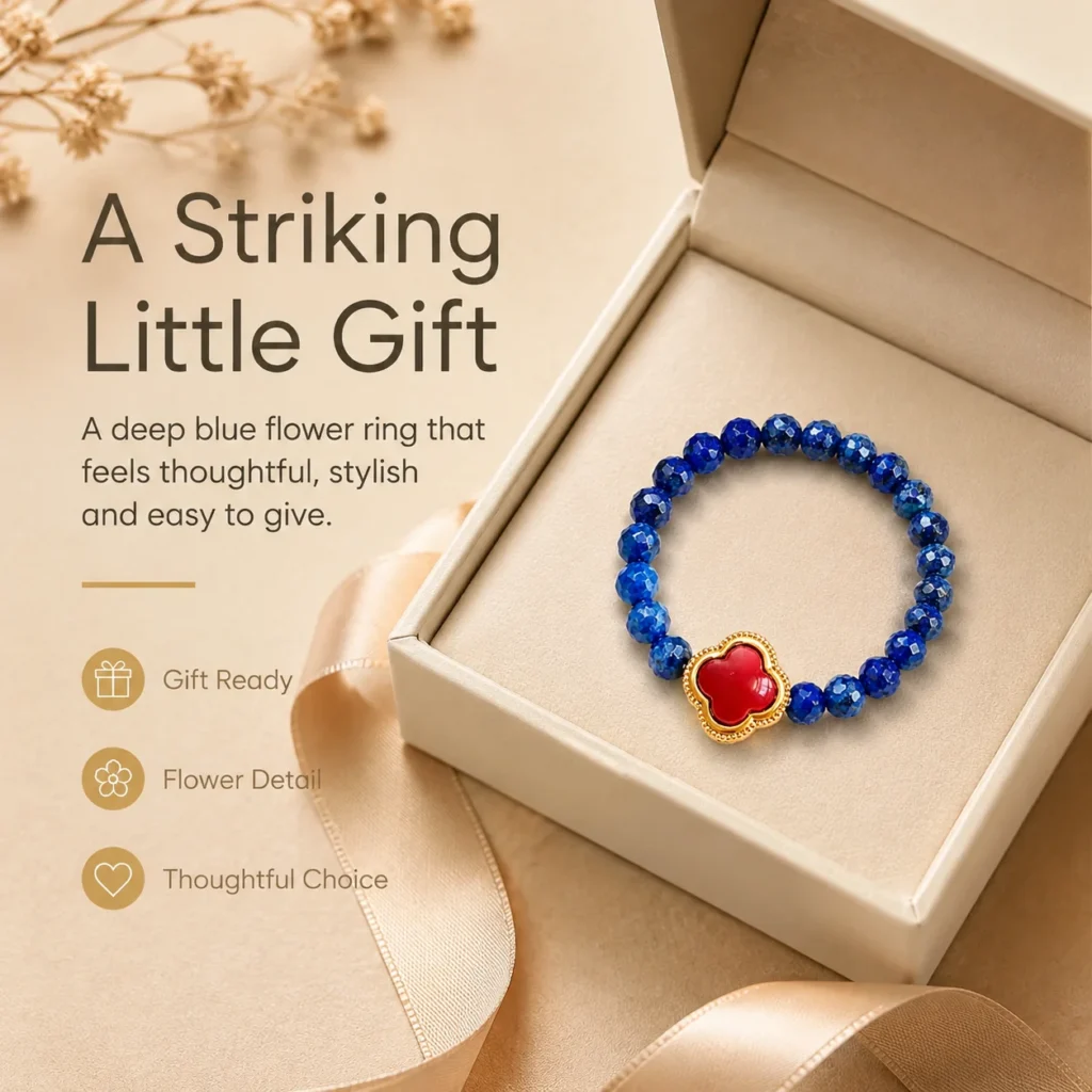 Lapis Flower Beaded Ring 6 lapis flower beaded ring gift ready image