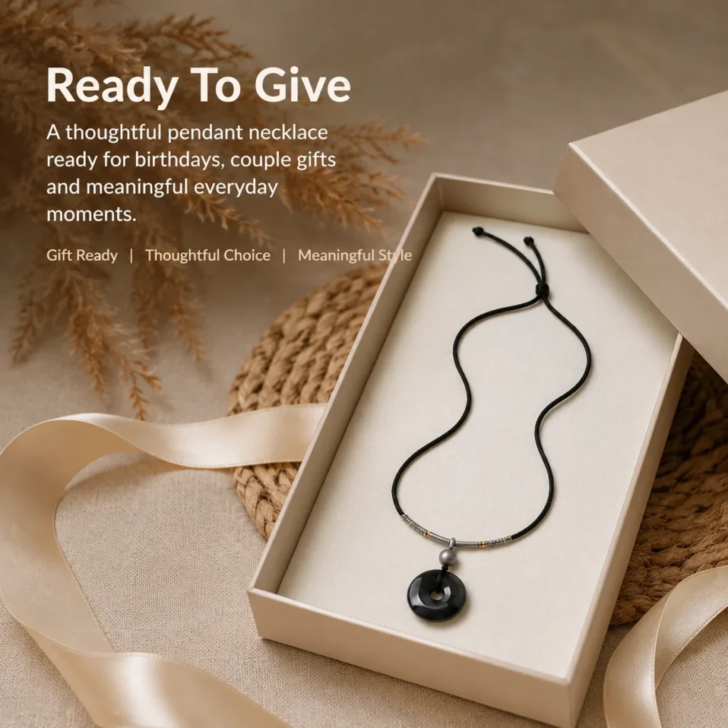 Silver Obsidian Peace Buckle Necklace 6 silver obsidian peace buckle necklace gift ready image