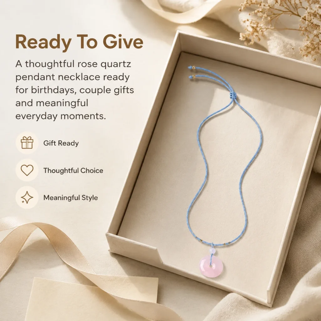 Rose Quartz Peace Buckle Necklace 6 rose quartz peace buckle necklace gift ready image