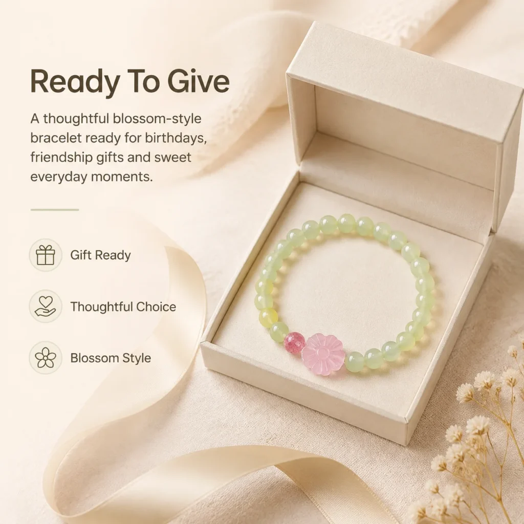 xiuyu jade rose quartz blossom bracelet gift ready image