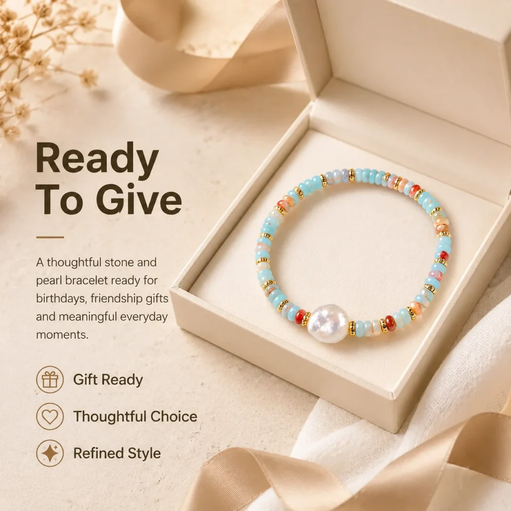 shoushan stone pearl beaded bracelet gift ready image
