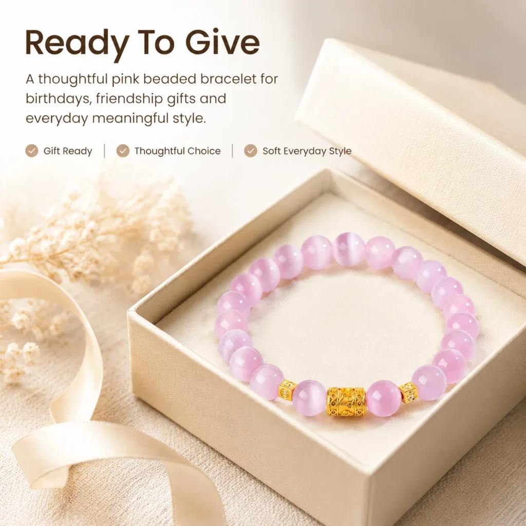soft pink cat eye beaded bracelet gift ready image