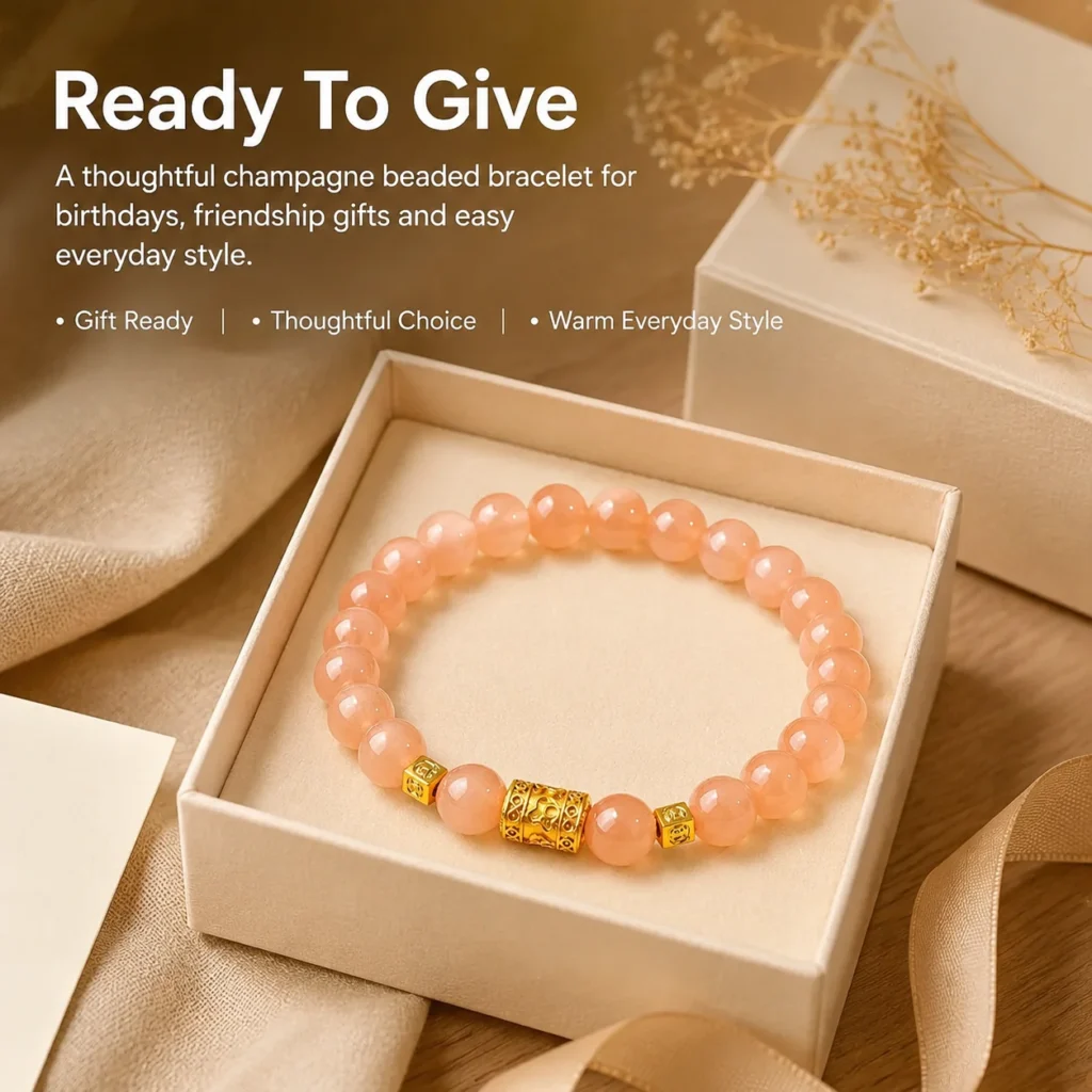 Champagne Cat Eye Beaded Bracelet 6 champagne cat eye beaded bracelet gift ready image
