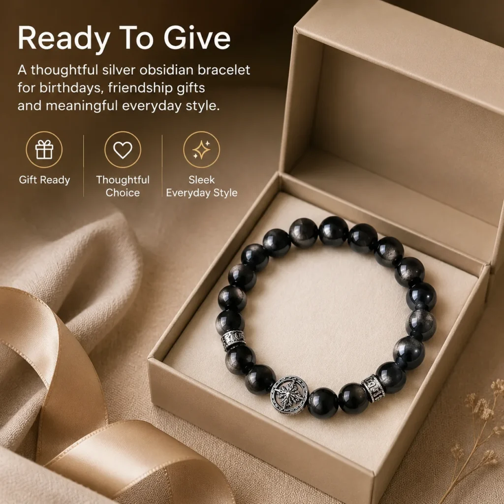 star guard silver obsidian bracelet gift ready image