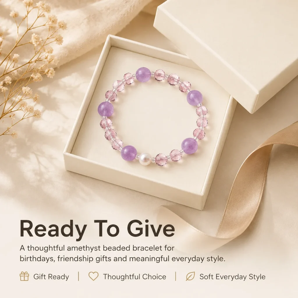 amethyst beaded bracelet gift ready image